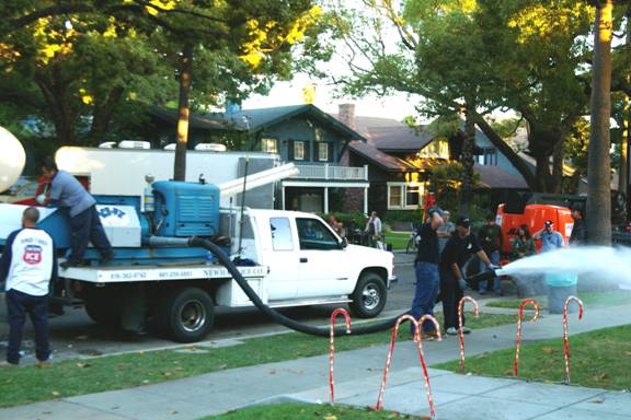 Pacing real snow in Los Angeles movie set